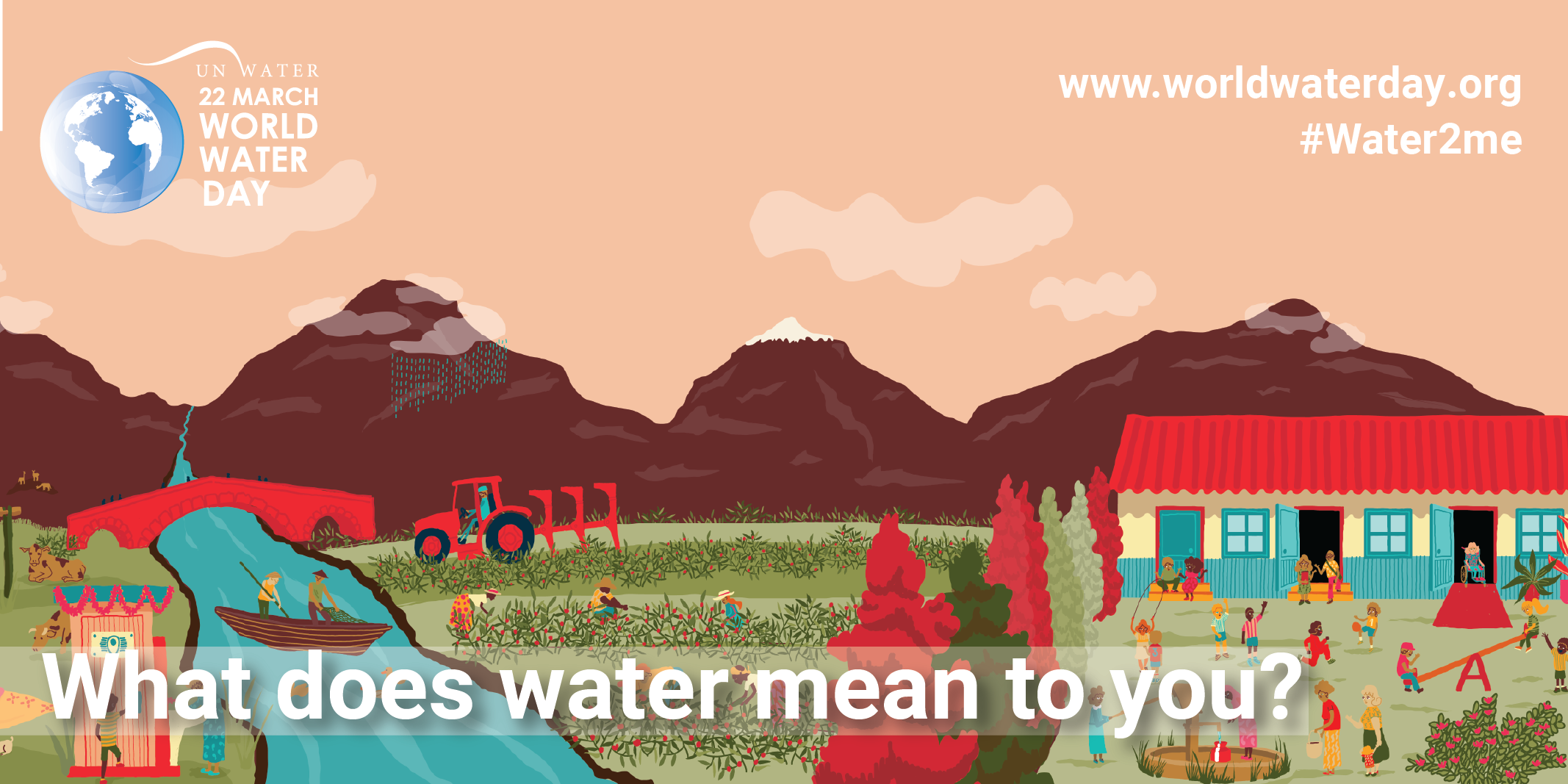 UN Water banner image for World Water Day overlaid with text 'What does water mean to you?'